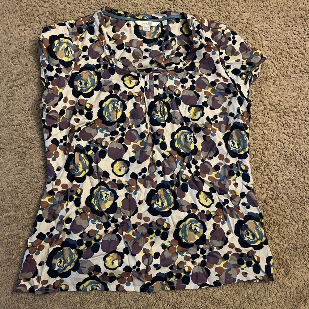 Boden Women's Ravello Silk Blend Top Blouse Floral Circle Geometric Print